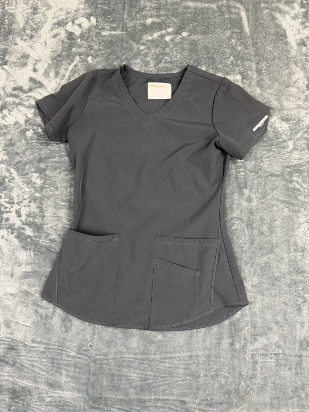 Skechers By Barco Womens Gray Scrub Top XS V-Neck 2 Front Pockets Stretch Fabric